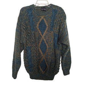 Peter England long sleeve mixed pattern olive green sea green handmade sweater M